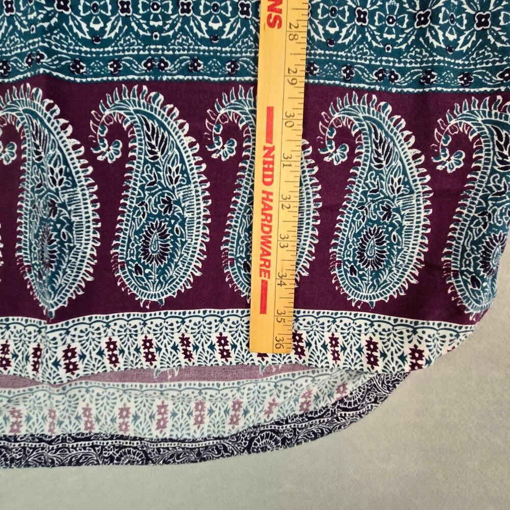 Beach Lunch Lounge Shift Dress Womens Blue Paisley Tassled Split Neck - Picture 8 of 11